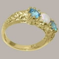 thumbnail image 3 of LBG British Made 18k Yellow Gold Real Genuine Opal & Blue Topaz Womens Promise Ring - 33 size options - Size 5.75, 3 of 7