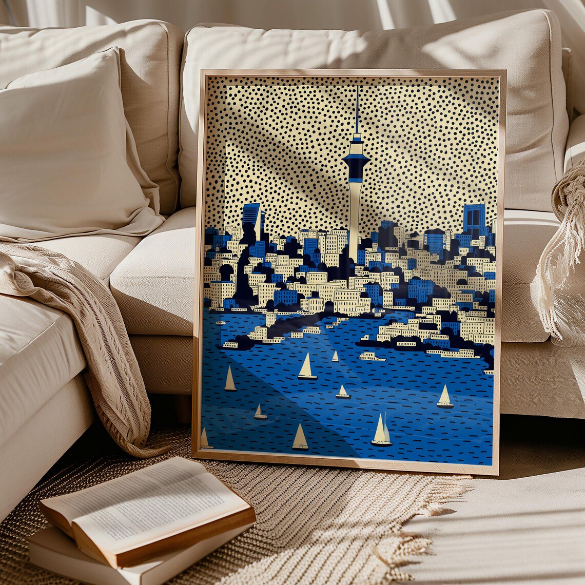 Auckland New Zealand Modern Travel Poster For Colorful Harbor City Decor