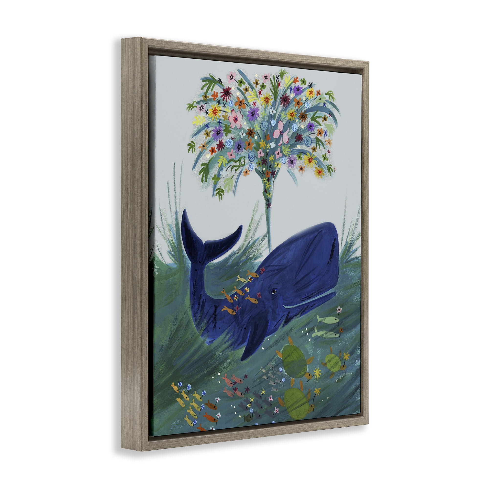 Stupell Industries A Flowery Whale Brown Framed Floater Canvas Wall Art, design by Kay Widdowson