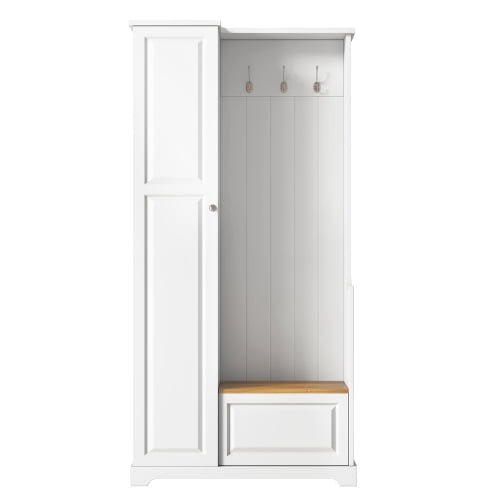Hall Tree with Flip-Up Bench and Shoe Cabinet, Adjustable Shelves, Hooks, Entryway Mudroom Furniture, White