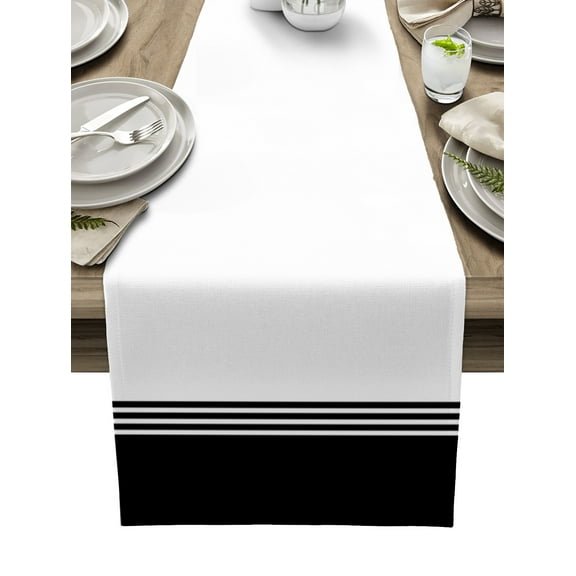 Table Runner Dresser Scarf 13 x 70 Inch Modern Art Black White Simple Striped Farmhouse Table Runners Non-Slip Heat Kitchen Dining Table Decor for Kitchen Farmhouse Indoor Outdoor Home Party