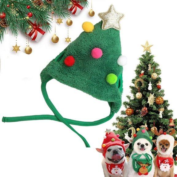 Adorable Christmas Tree Pom-Pom Hat, Dog Hats, Funny Soft Pet Hats for Dogs, Reindeer Christmas Tree Headwear