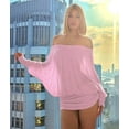 thumbnail image 4 of Women'S Off the Shoulder Dress Long Sleeve Batwing Mini Ruched Sheer Y2K Oversized Casual Streetwear Dress Pink L, 4 of 7