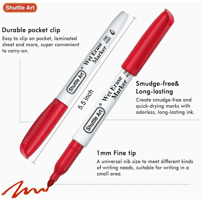 Lazgol Wet Erase Markers Dual Tip, 12 verschillende kleuren, Dual Tip Brush & Fine Overhead Transparency Smudge Free Markers voor Dry Erase Whiteboard, Koelkast Kalenders, Glas, Films en elke vorm van