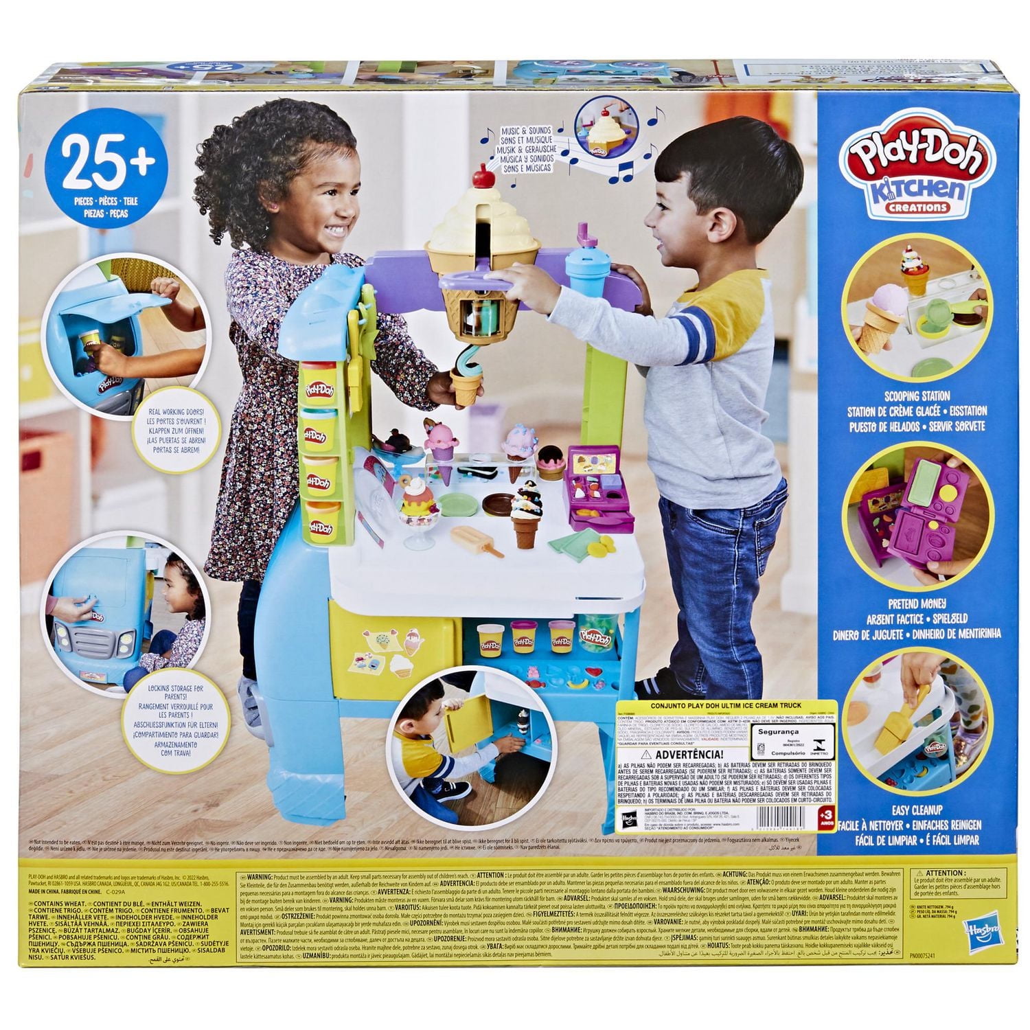 Play-Doh Kitchen Creations Ultimate Ice Cream Truck Playset with 27 Accessories, 12 Cans, Realistic Sounds