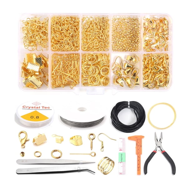 Kit de suministros para hacer joyas, alicates para joyería, juego para hacer aretes, reparación de joyas Conjunto de oro 2