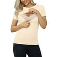 thumbnail image 1 of Womens Nursing Shirts Short Maternity Ribbed Knitted T Shirt Top Layered Design For Breastfeeding T Shirts For Pregnant, 1 of 5