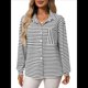 thumbnail image 2 of Camisas de Mujer con Botones, Blusas Clásicas A Rayas de Larga con Cuello y Bolsillo para Oficina. M, 2 of 9