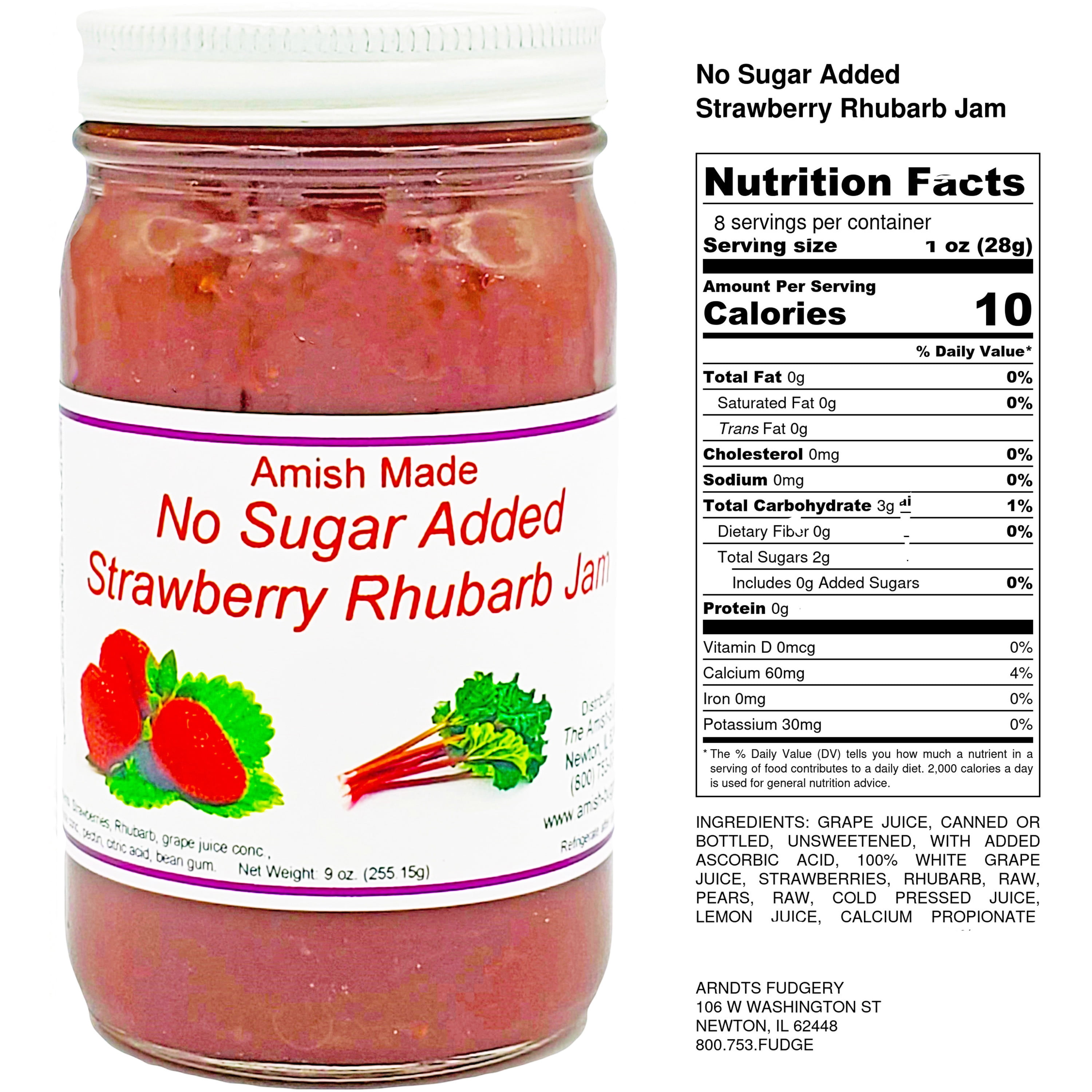 No Sugar Added Strawberry Rhubarb Amish Jam Made by The Amish-Buggy - 8 Oz Set of 3 Jars