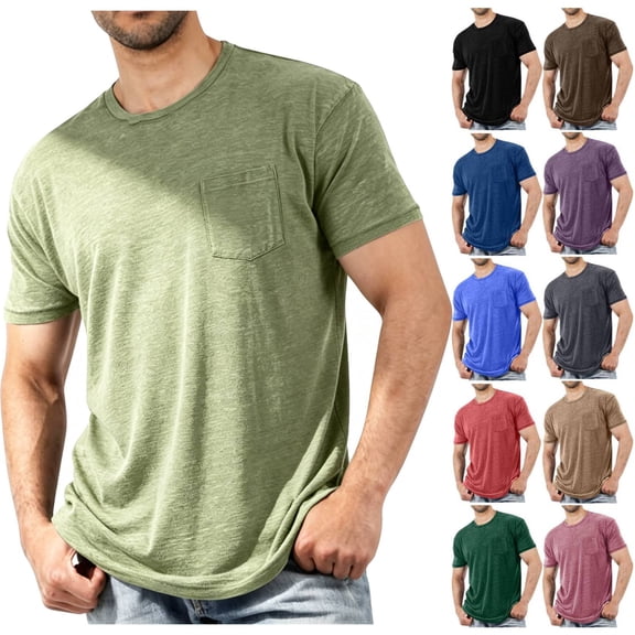 Men's T-Shirts with Pocket Casual Basic Short Sleeve Crew Neck Round-Neck Tee Shirts Tops Blouses for Daily Wear Gym Workout Loungewear Streetwear Vacation Outfits | Ihhxva,Army Green L