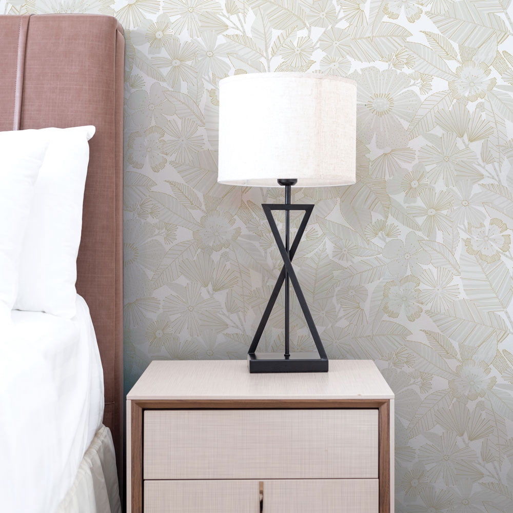 Tempaper Metallic Bloom White Floral Peel and Stick Wallpaper, 20.5" x 16.5'