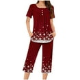 thumbnail image 3 of VBTAPA Womens Christmas Pajamas Short Sleeve Tunic Top and Capri Pants Sleepwear 2 Piece Pjs Set Xmas Print Lounge Sets Multicolor XXXL, 3 of 7