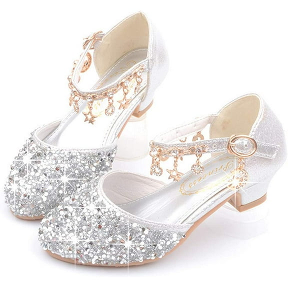 Little Kids Girls Dress Pumps Glitter Sequins Princess Low Heels Mary Jane Party Dance Shoes Rhinestone Sandals