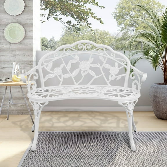 HOMEFUN 39 in. White Outdoor Aluminium Garden Bench