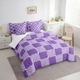 thumbnail image 3 of jejeloiu Modern Geometric Geometric Bedding Comforter Set 7 Pieces,Minimalist Buffalo Checkered Full Bedding Set,Purple White Grid Fitted Sheet Flat Sheet For Teens,Luxury Bedroom Decor Reversible, 3 of 8