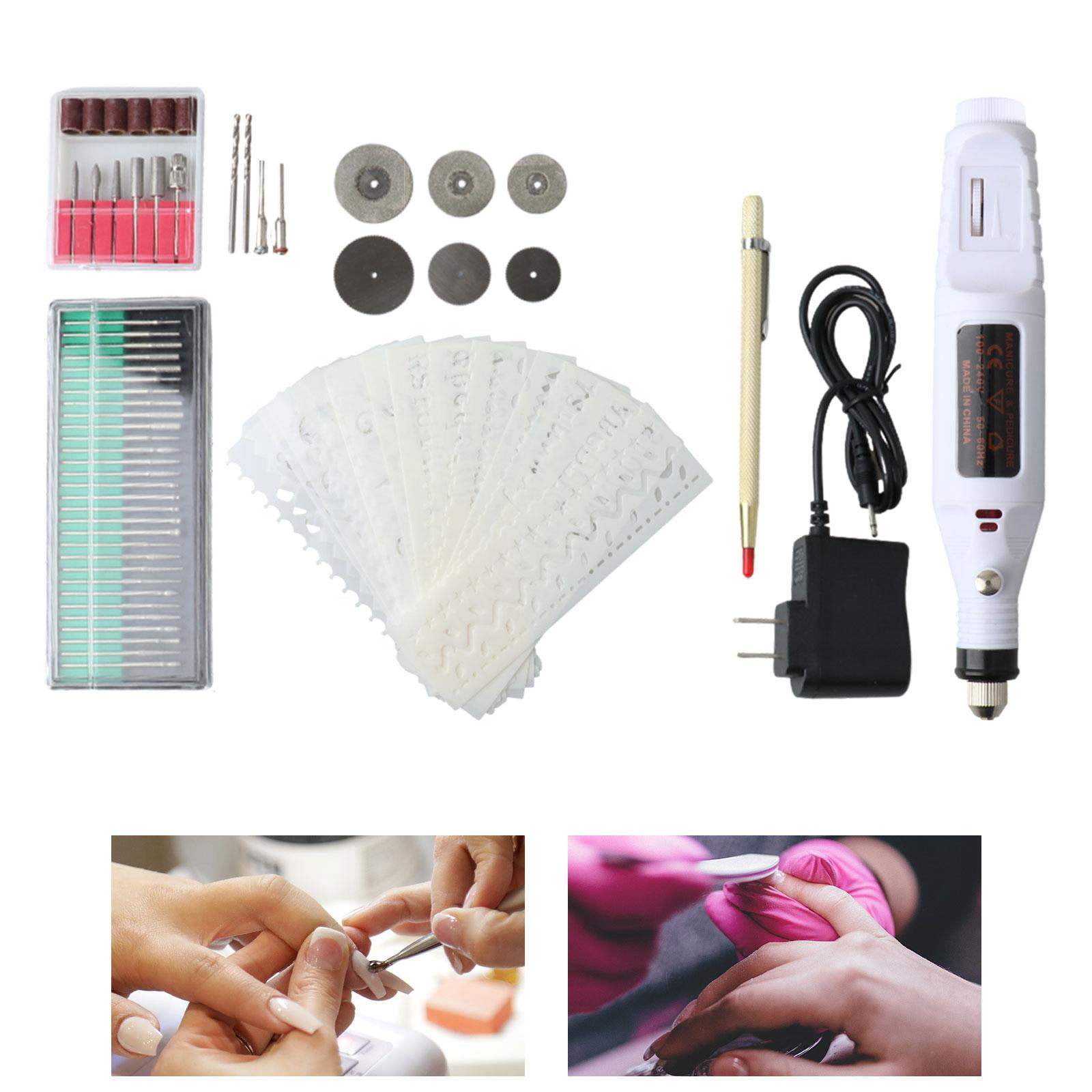 Electric Small Carving Pen Engraving Stencil DIY Electric Drill DIY Nail Art Tools Electric Bits for Wood Crafting Glass White