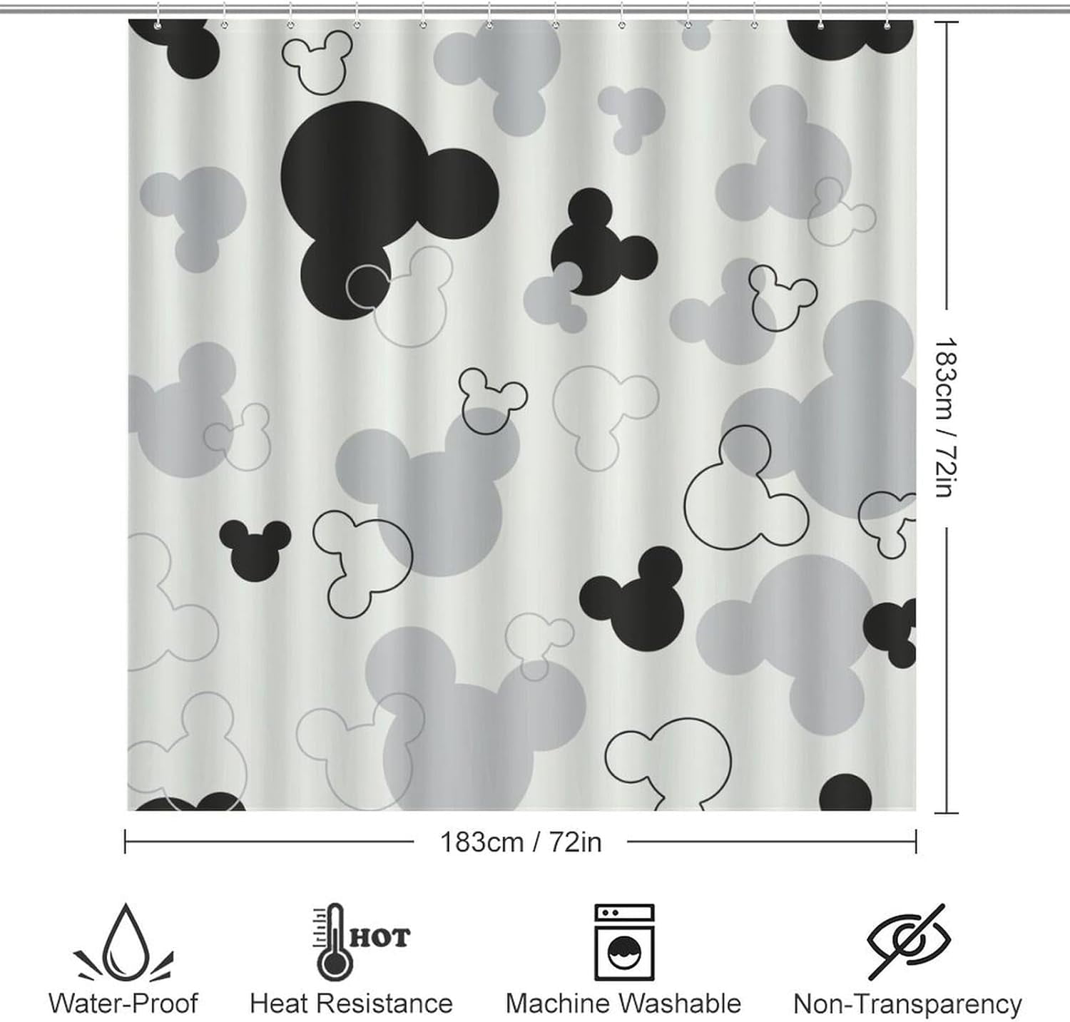 4 Piece Cute Cartoon Shower Curtain Set with Non-Slip Rugs, Toilet Lid Cover and Bath Mat， Bathroom Set Decor72 x 72inch