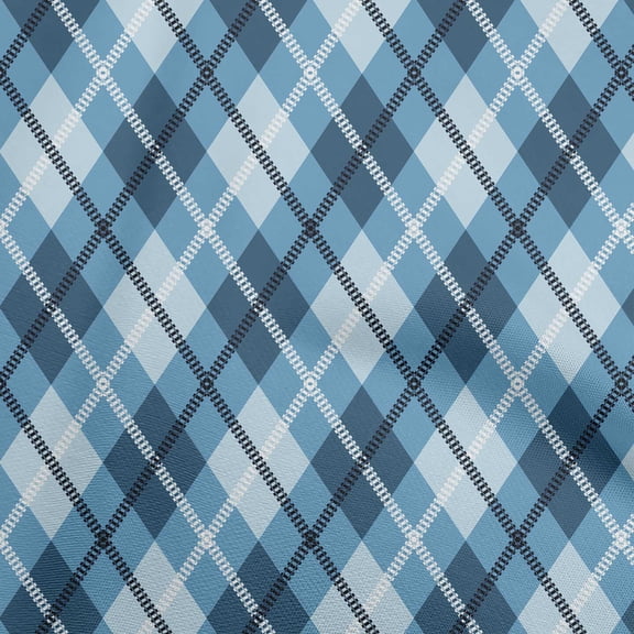 oneOone Cotton Cambric Teal Blue Fabric Check Quilting Supplies Print Sewing Fabric By The Yard 42 Inch Wide