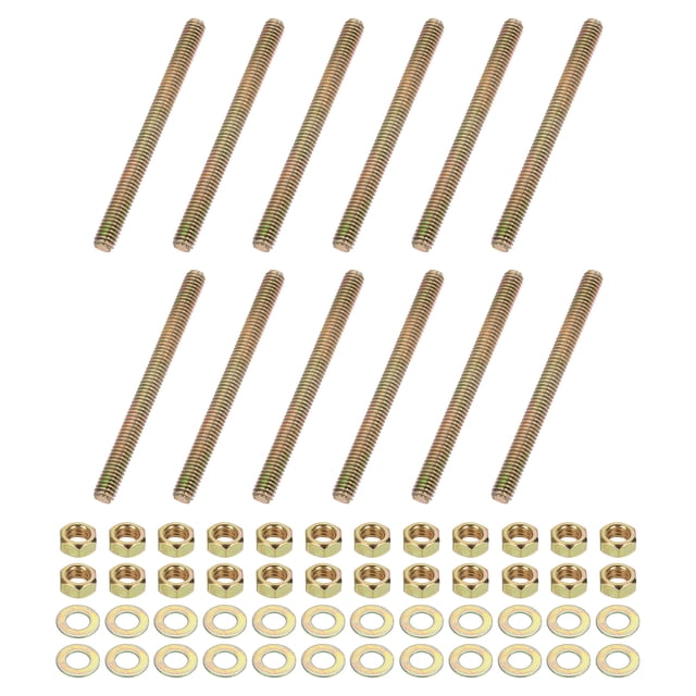 5/16" x 3-3/4" Color Zinc Fully All Thread Rod, 12 Pcs Carbon Steel Long Threaded Screw for Furniture Garden