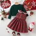 thumbnail image 4 of IVEYRTF Christmas Girls 2 Piece Set Solid Color Bow Cardigan and Sleeveless Collar Plaid Dress Party Outfit Festive Holiday Celebration Attire(Green,3-4 Years), 4 of 9