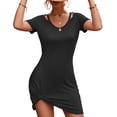 thumbnail image 1 of Vestido Delgado Para Mujer, Estilo Camiseta, Cuello Ahuecado, Vestido De Manga Corta, Color Puro, Amigable Con La Piel Para Fiestas Ccdes Otros, 1 of 5