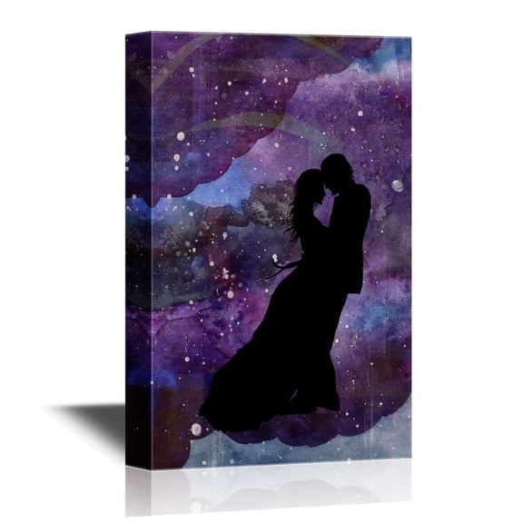 wall26 Romantic Couples Silhouettes with Purple Background - 32x48 inches