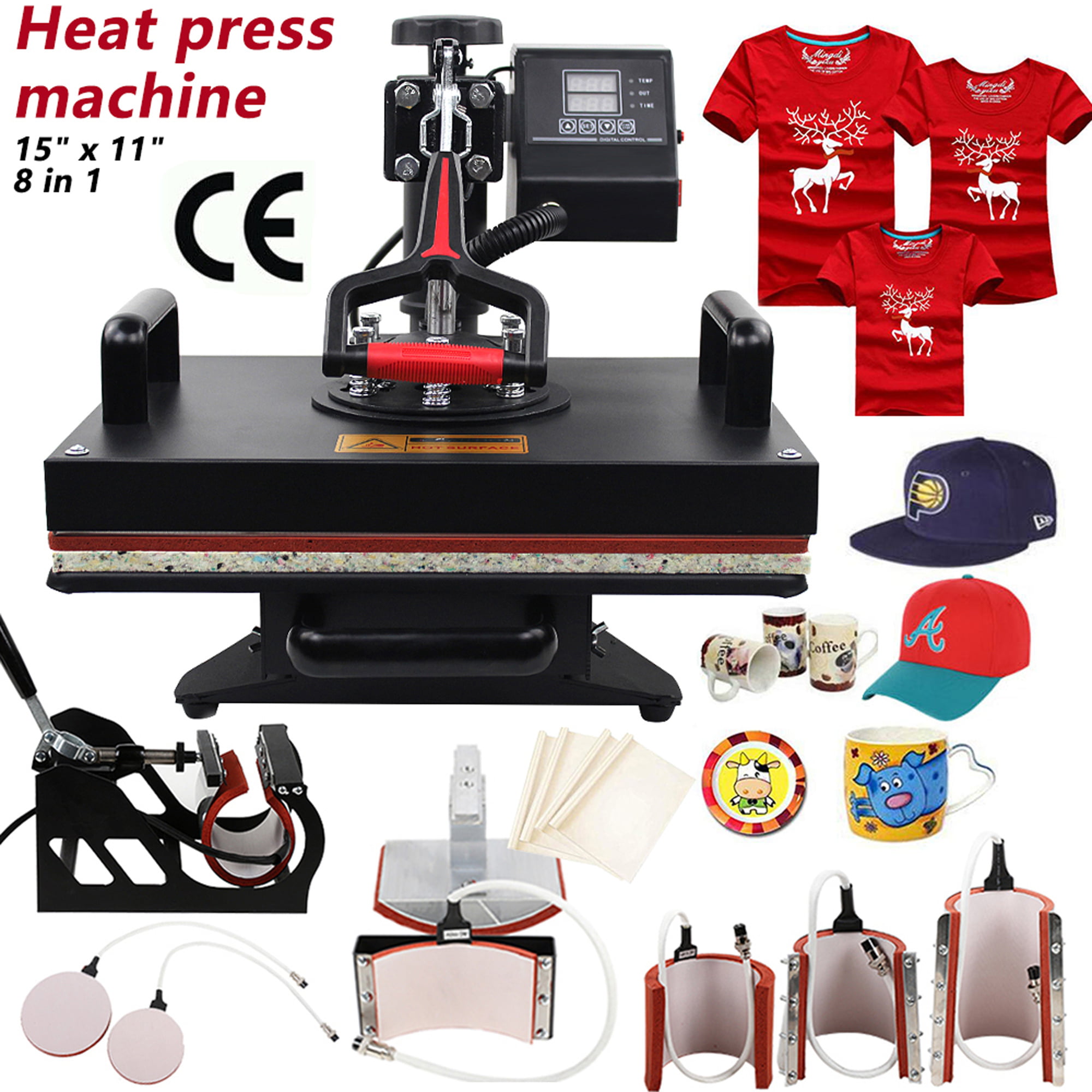 8 in 1 Heat Press Machine For T-Shirt 15" x 15" Combo Kit Sublimation Swing Away 