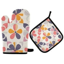 Yayeee Oven Mitts and Pot Holder Set of 4 Heat Resistant Kitchen Gloves Baking Hot Pad, Purple Retro Flower