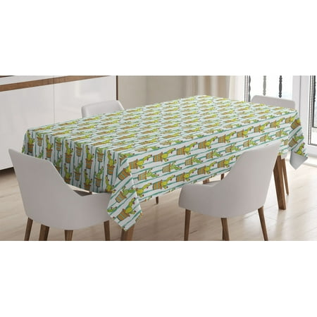 

Cactus Tablecloth Vertical Lines Cartoon Drawing Style Zigzag Chevron Pattern Flowers in Pots Rectangle Satin Table Cover for Dining Room and Kitchen 60 X 90 Green Orange Mint by Ambesonne