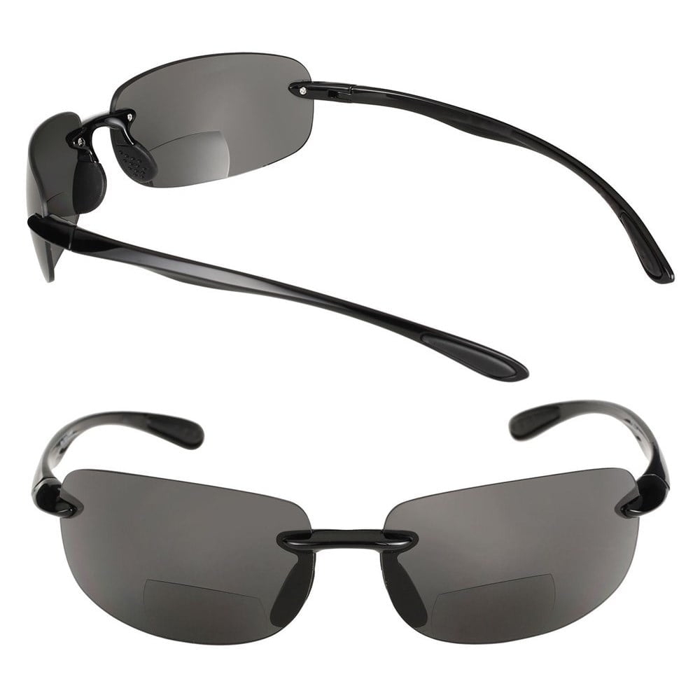 "The Influencer" 2 Pair of Sport Wrap Bifocal Sunglasses for Men and Women - Black/Open Road Blue (Polarized) - 1.00