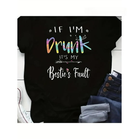 Women's Bestie Graphic Tee - Black S-5XL Fun Friend Quote Top | Soft Cotton T-Shirt for Girls' Night | Playful Matching Outfits