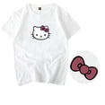thumbnail image 4 of Hello Kitty verano niñas 100% algodón dibujos animados espalda estampado de lazo blanco manga corta Camiseta mujeres suelta estudiante top, 4 of 5