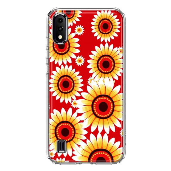 MUNDAZE Samsung Galaxy A01 Yellow Sunflowers Polkadot on Red Double Layer Phone Case Cover
