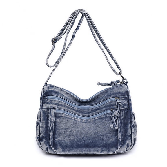 TELOLY Denim Purse,Large Capacity Denim Purses for Women,Multiple Pockets Denim Bag,Blue