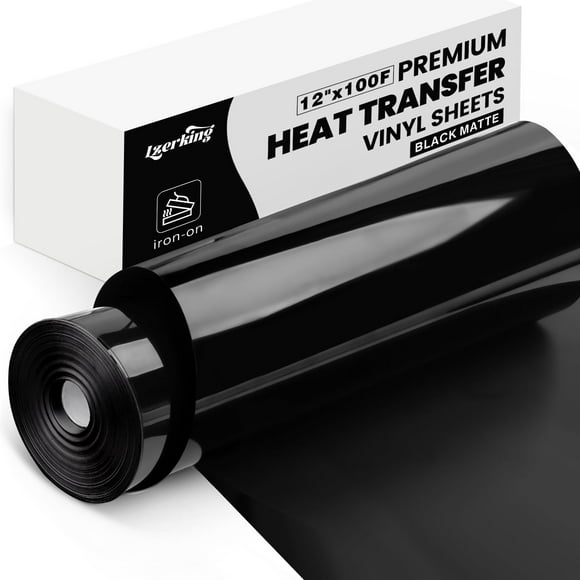 Lzerking Vinyl Heat Transfer 12" x 100FT-Black Matte Htv Iron On Vinyl Roll for Cricut/Silhouette Cameo, DIY Shirts, Bags, Shoes,Pillow and Other Frabic - Washed and Easy to Cut &