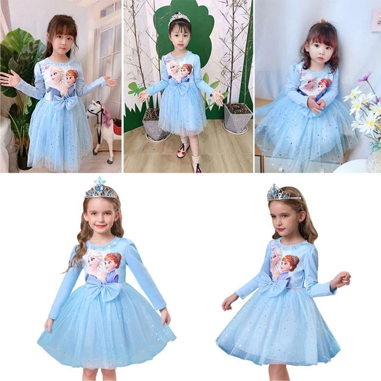 Greggl Toddler's Disney Frozen Princess Elsa Long Sleeve Dress, Knee Length  Casual Clothing for Kids with Accessories - Walmart.com