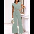 thumbnail image 4 of Conjunto de Chándal Informal de Verano de 2 Piezas para Mujer, con Cuello en V, Corta, Cinturón y Pantalones Anchos, 2025 Verde XL, 4 of 8