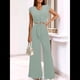 thumbnail image 4 of Conjunto de Chándal Informal de Verano de 2 Piezas para Mujer, con Cuello en V, Corta, Cinturón y Pantalones Anchos, 2025 Verde S, 4 of 8