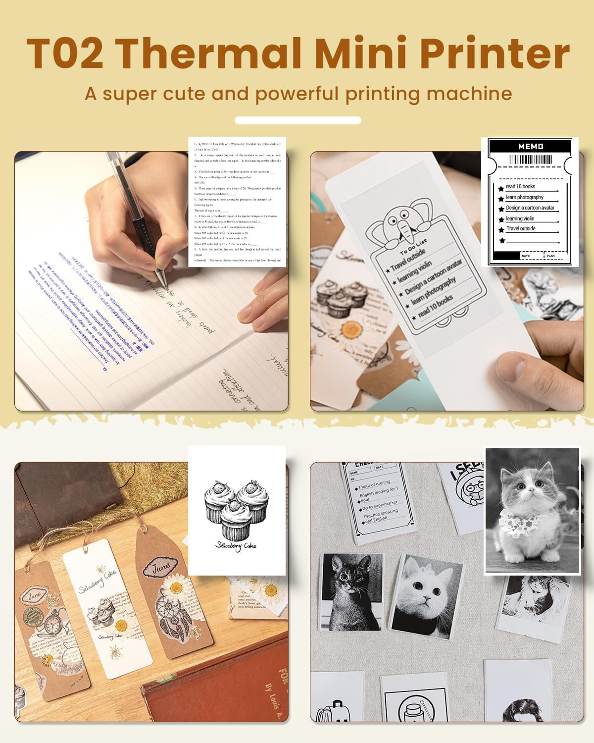 Phomemo T02 Portable Label Maker, Mini Sticker Printer, Bluetooth Inkless Sticker Maker Machine, Mobile Printer for Study Notes, Kids Gift, Photos, Journals, To-dos (White)