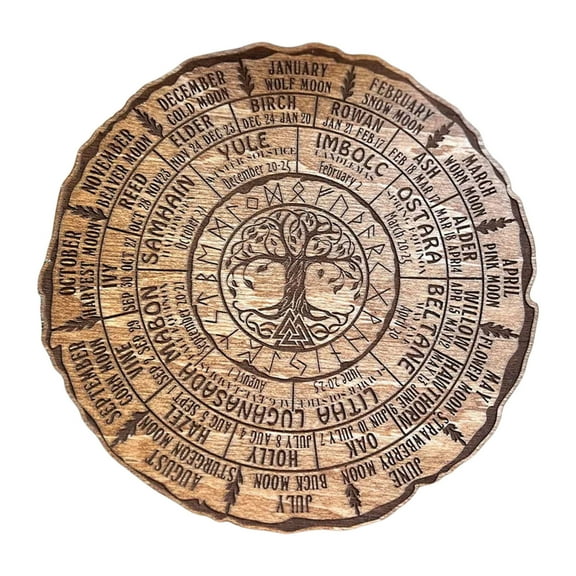 potrochi Wheel of the Year Wood Sign (Not Carved) Wall Plaque Home Decorations, Vintage Gifts for Her, Gifts for Women, Round Wooden Sign for Retro Wall Decor, Kitchen She Shed Decor