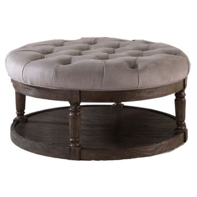 Best Master Tissu de Lin Rembourré Pouf Rond en Loutre / Fumé Gris Rustique