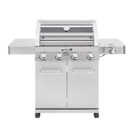 Monument Grills 4-Burner Propane Gas Grill with Stainless Steel Finish, Clear View Lid, LED Controls, Side Burner