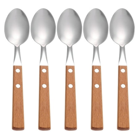 

Frcolor Spoons Stainless Spoon Steelwestern Dinner Teahome Coffee Tableware Metal Tablespoon Wood Flatware Set Soup