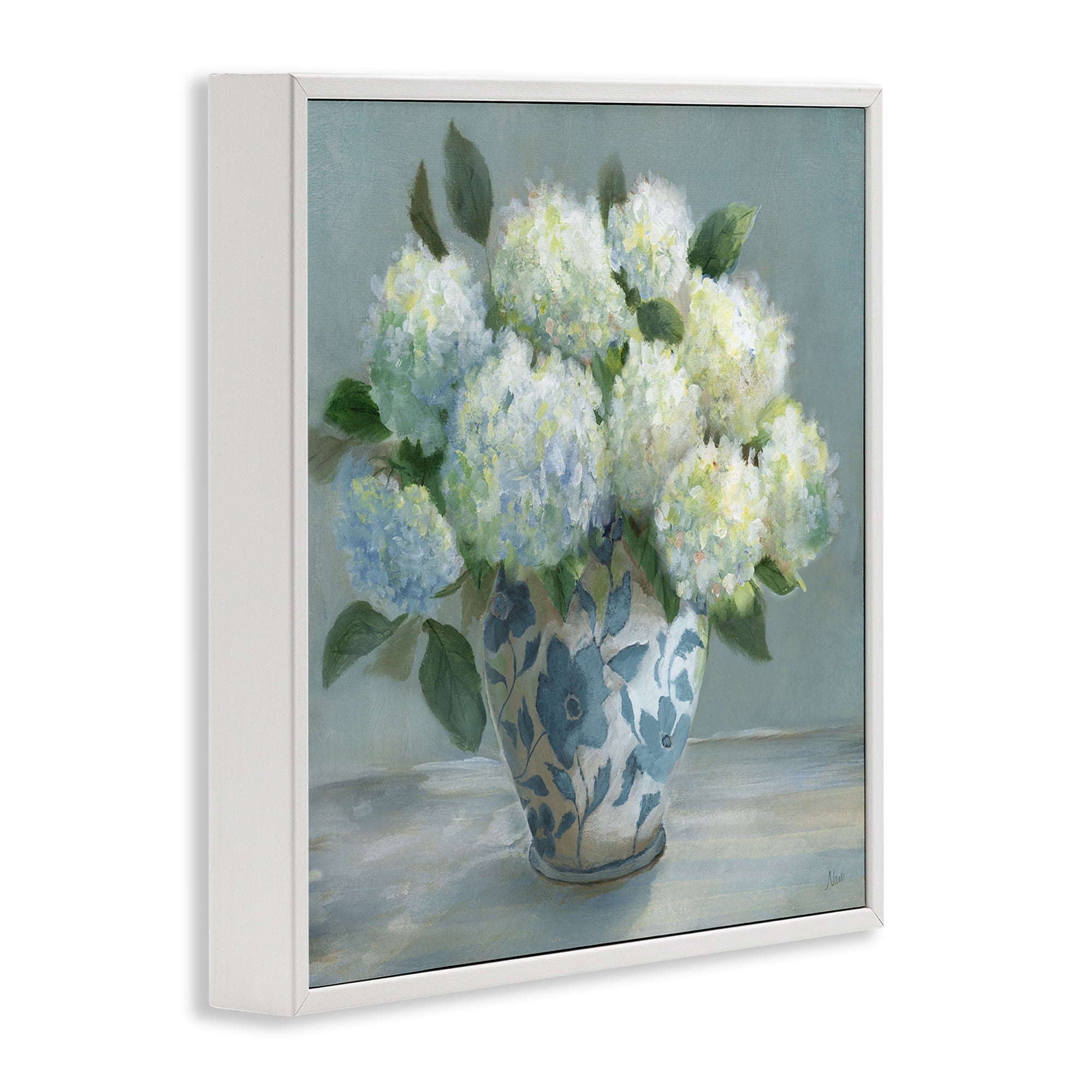 Stupell Industries Hydrangeas in Elegant Vase White Framed Giclee Art, design by Nan