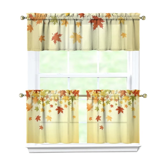 Rod Pocket Kitchen Curtain Set 3-Piece, 27.5x36 Inch Valance & Tier Drapes, Polyester Pongee Cafe Curtains for Living Room, Bathroom, Farmhouse Rustic Country Window Treatments.