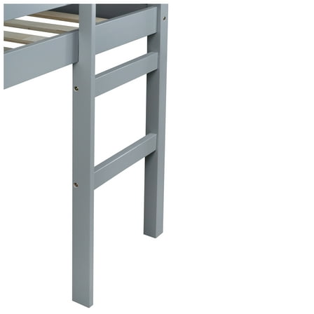 Full Rubber Wood Loft Bed with Ladder,Grey