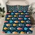 thumbnail image 2 of Feelyou Funny Fish Animal Queen Sheet Sets, Cartoon Ocean Sealife Flat Sheet, Teens Kids Boys Girls Queen Fitted Sheet, Breathable Home Decor, 4pcs, 2 of 7