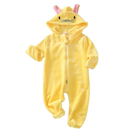 

CNGELG Toddler Boys Girls New Long Sleeve Winter Rabbit Ears Hooded Jumpsuit Romper