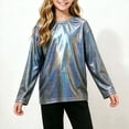 thumbnail image 4 of asjyhkr Toddler Kids Long Sleeve Shirts Sparkly Metallic Casual Holiday Crewneck Youth Lightweight Comfy Party Pullover(9-10 Years,Black), 4 of 5