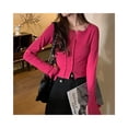 thumbnail image 2 of Top corto ajustado de manga larga camiseta de mujer irregular de poliéster ligero de color puro de moda para el día a día ANGGREK  Otros, 2 of 8
